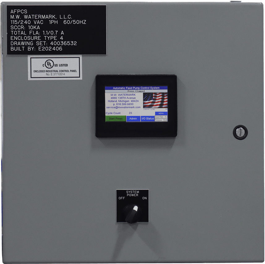 AFPCS enclosure with user interface panel on home screen
