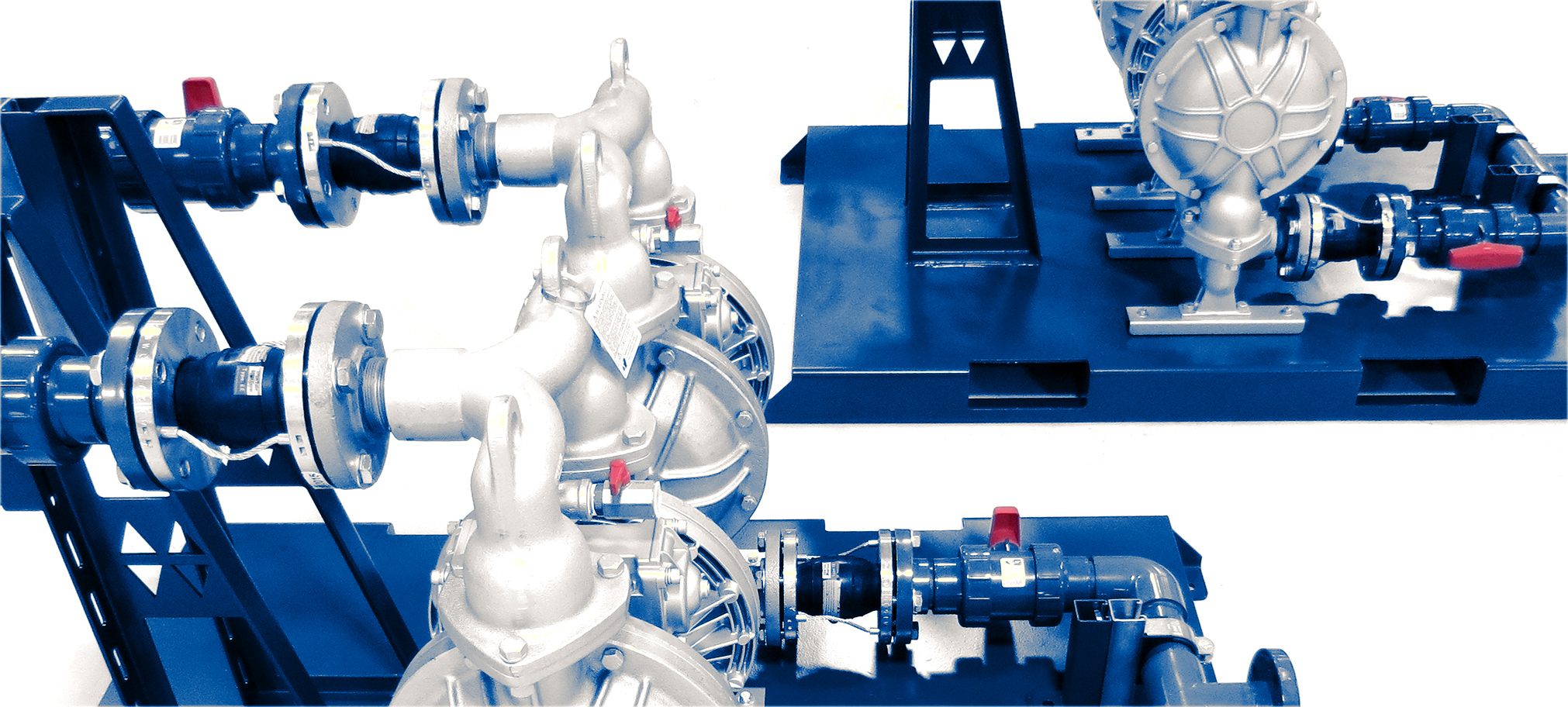 Filter Press Pump Skid Designs Include AOD (Air-Operated Diaphragm) Feed Pumps Mounted on a Steel Skid Base.